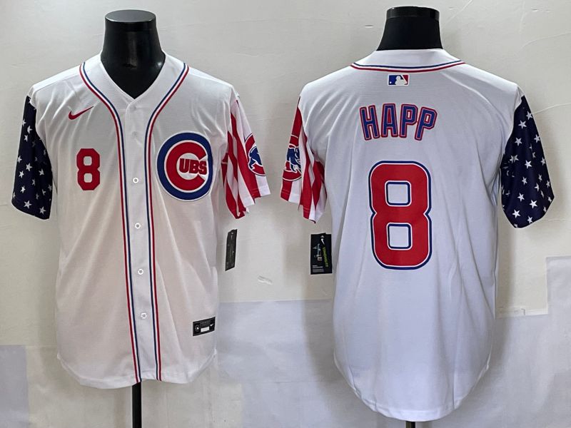 Men 2025 Chicago Cubs #8 Happ White a generation of national flags Joint Name Nike MLB Jersey style 3